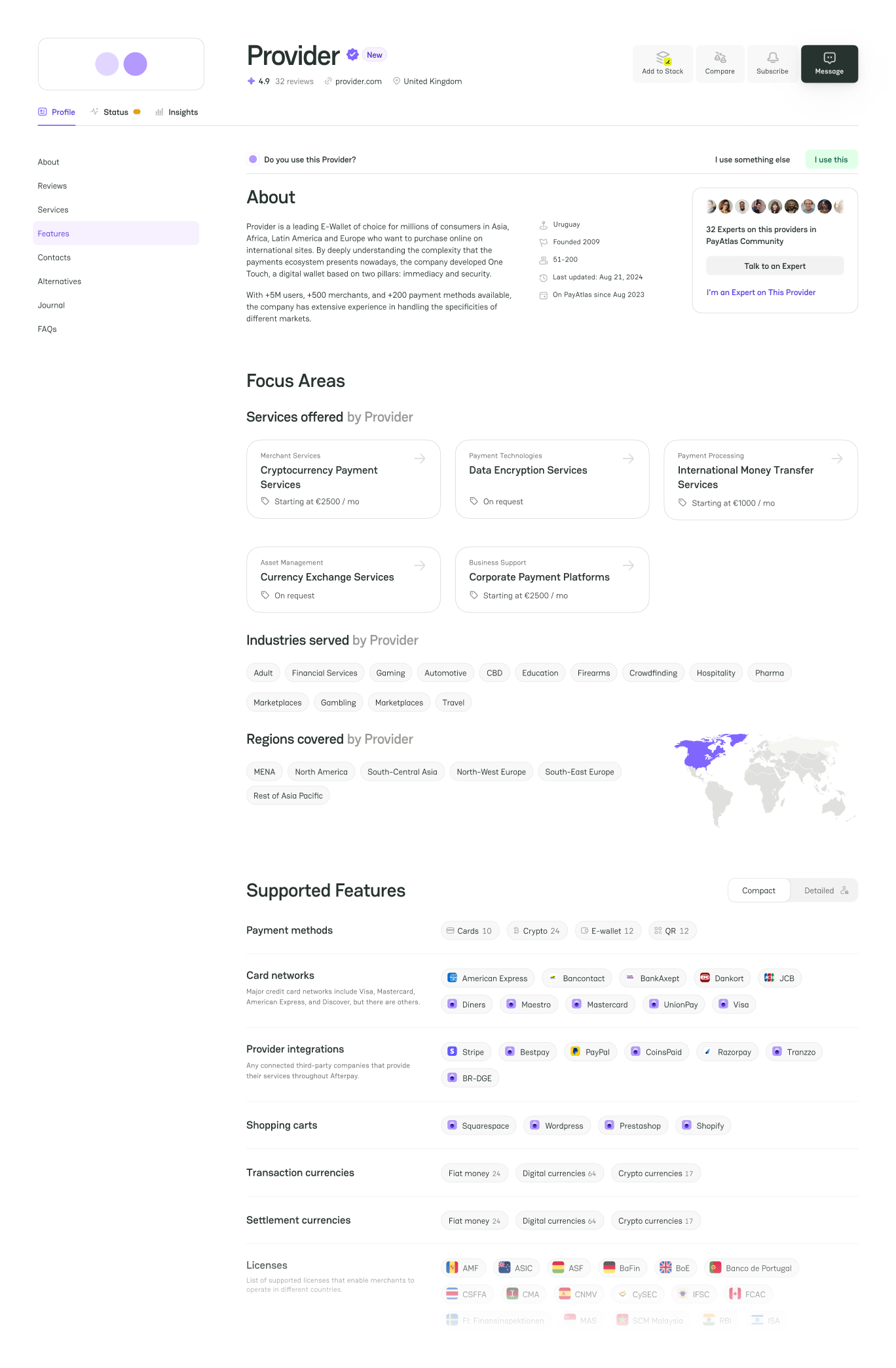 PayAtlas provider profile page