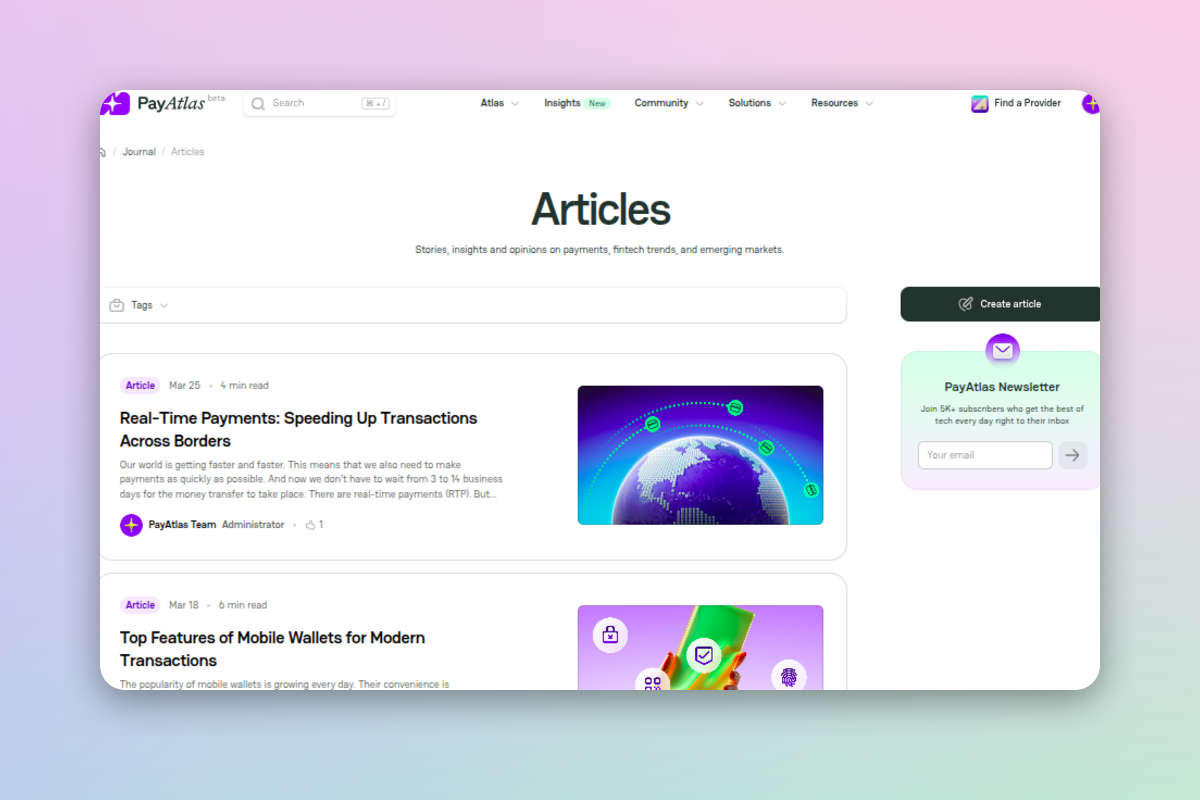 Articles section